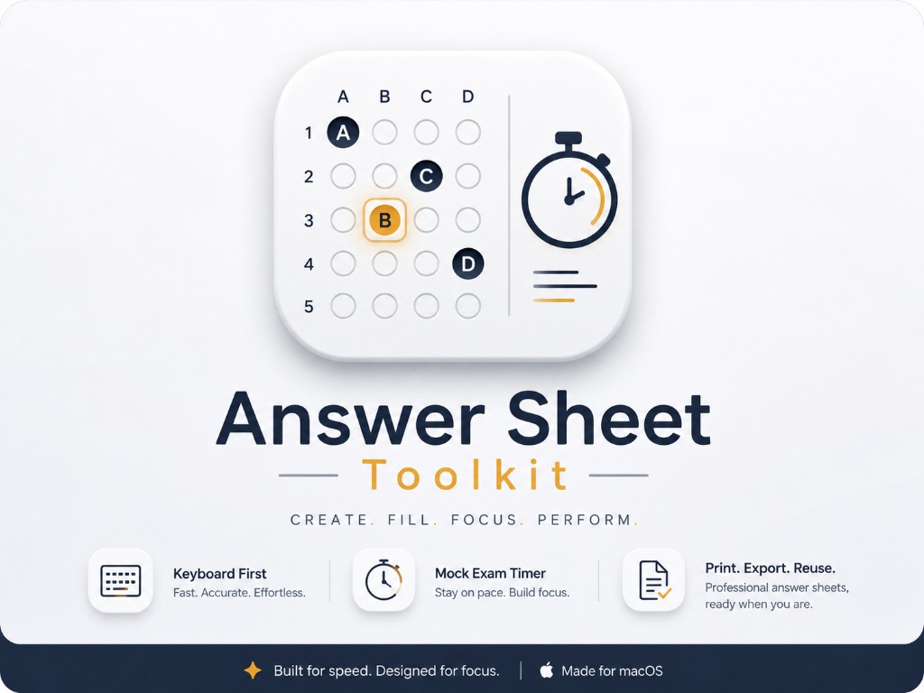 Answer Sheet Toolkit — keyboard-first answer grid and mock exam timer